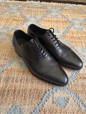 John Lobb Black Leather Cap-Toe Derby Shoes